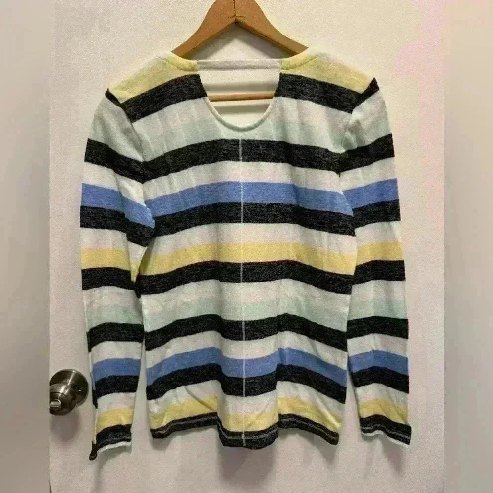 T by Talbots women’s small striped long sleeve shirt yellow white blue black - Picture 5 of 11